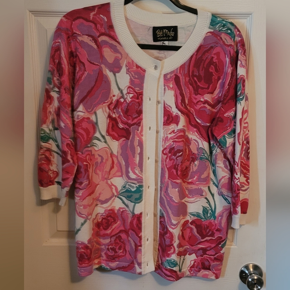 Bob Mackie Floral Cardigan Sweater